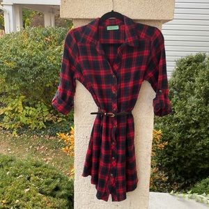 Sugarmint buffalo plaid belted dress 100% cotton size S